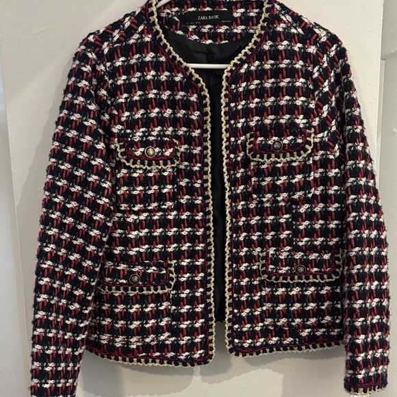 Zara Women's Chic Black and Red Checkered Blazer - Picture 1 of 7